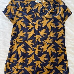 Navy and Gold Bird Print Women's Top